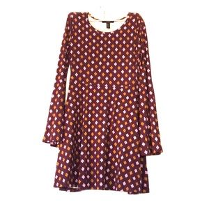 Patterned Skater Mini Dress with Bell Sleeves